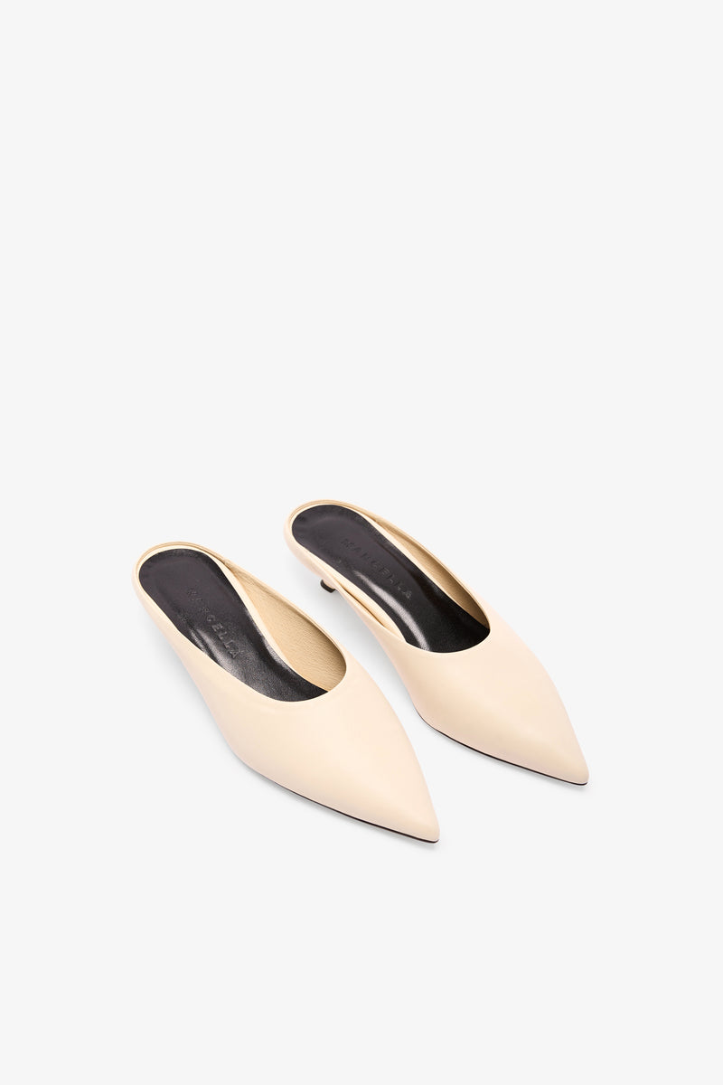 Black Leather Pointed Kitten Heels - Celeste Mules | Marcella