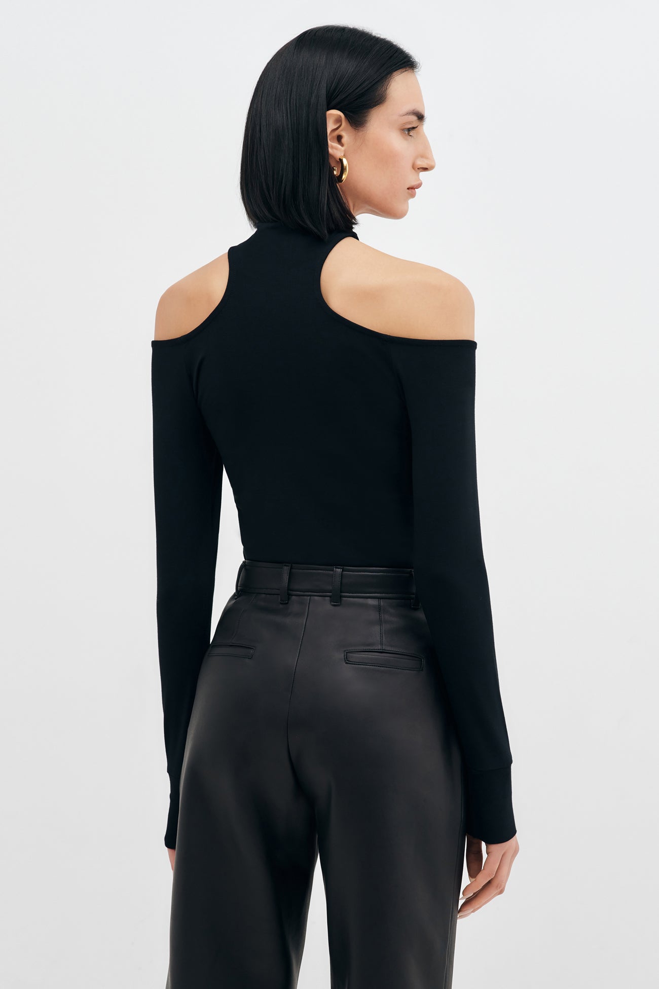 Women's Black Mock Neck Cold Shoulder Top | Marcella