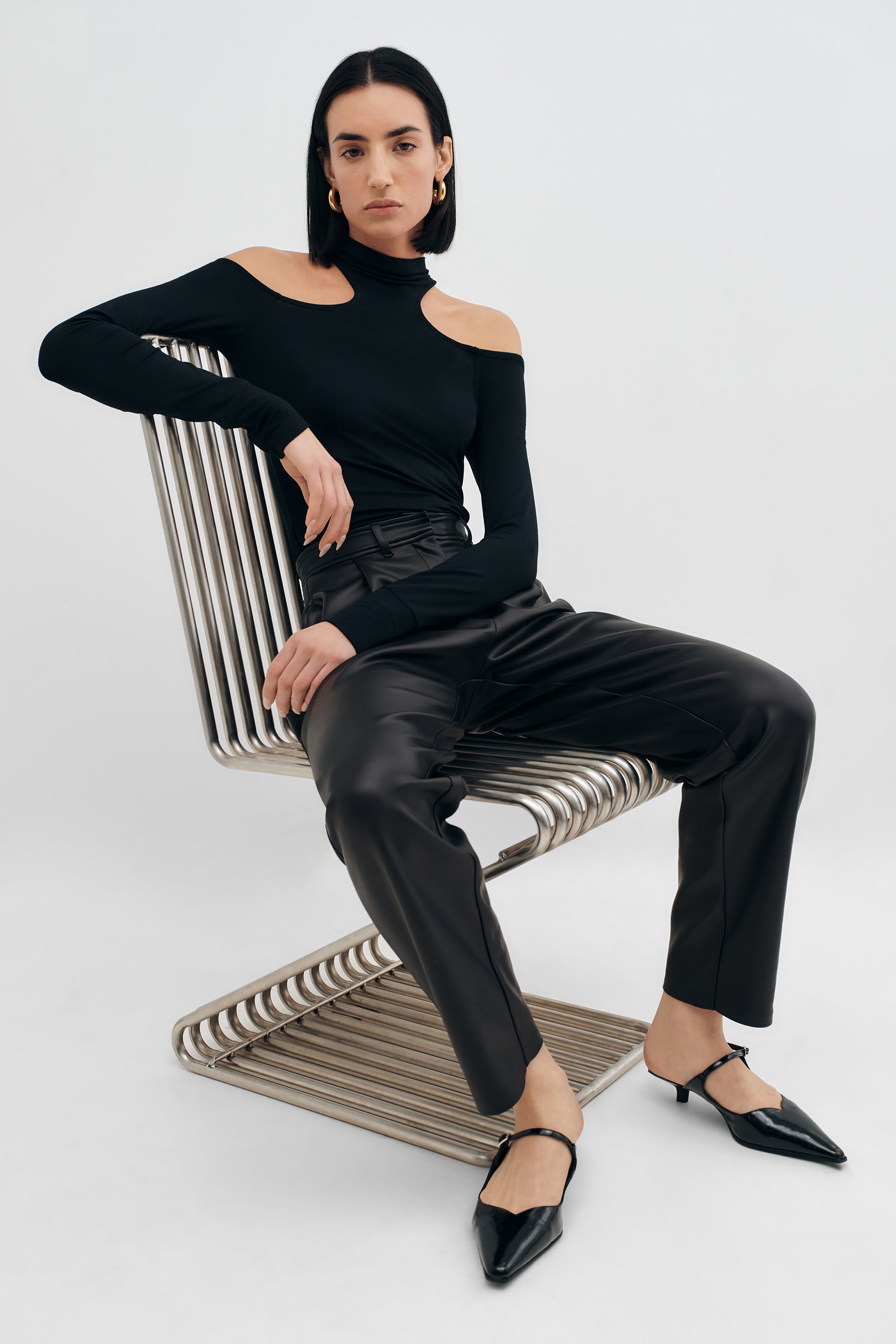 Women's Black Cold Shoulder Cut-Out Turtleneck Top - Teagan Top