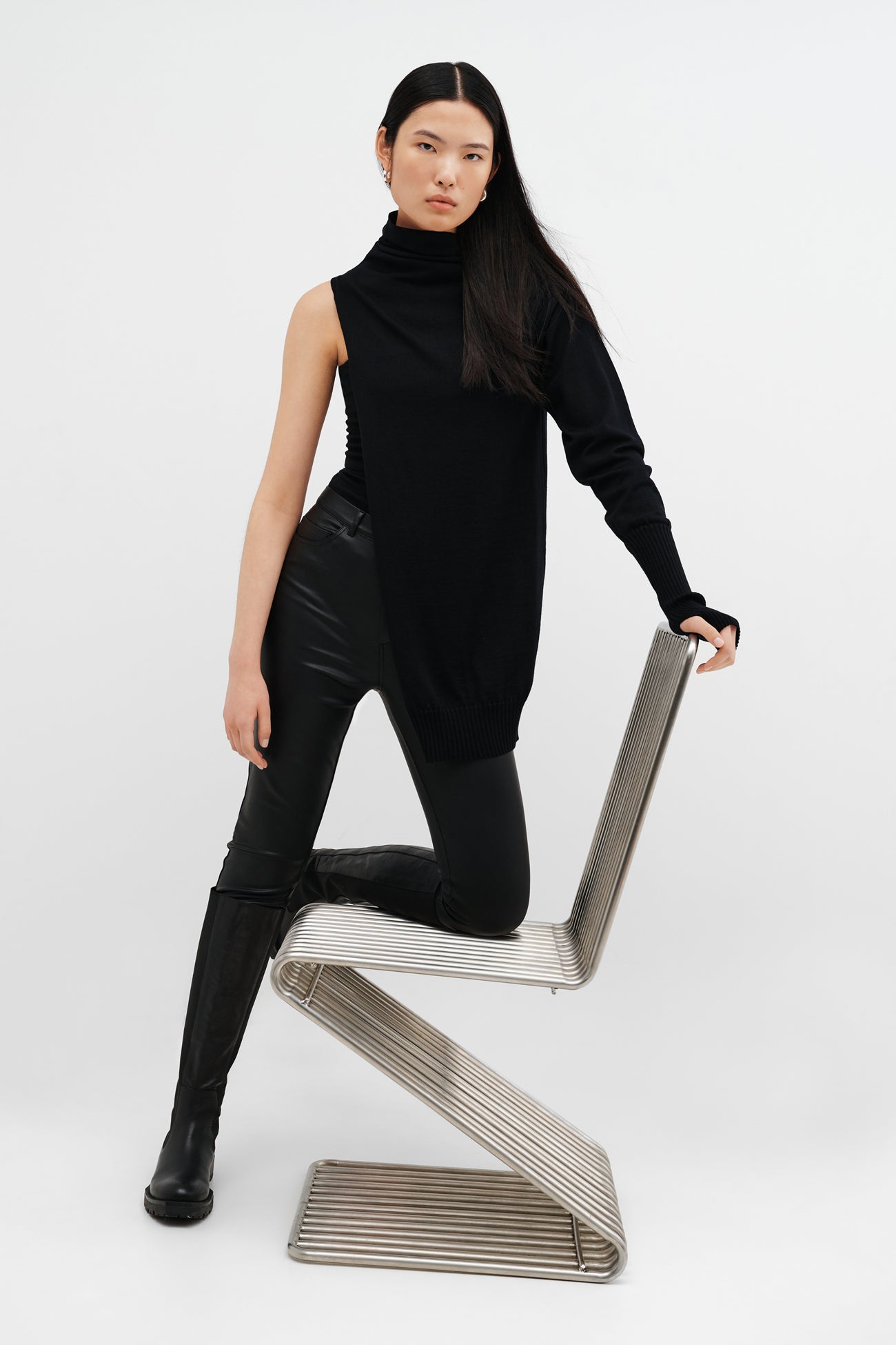 Women's Asymmetric One-Sleeved Turtleneck Top - Milena Sweater