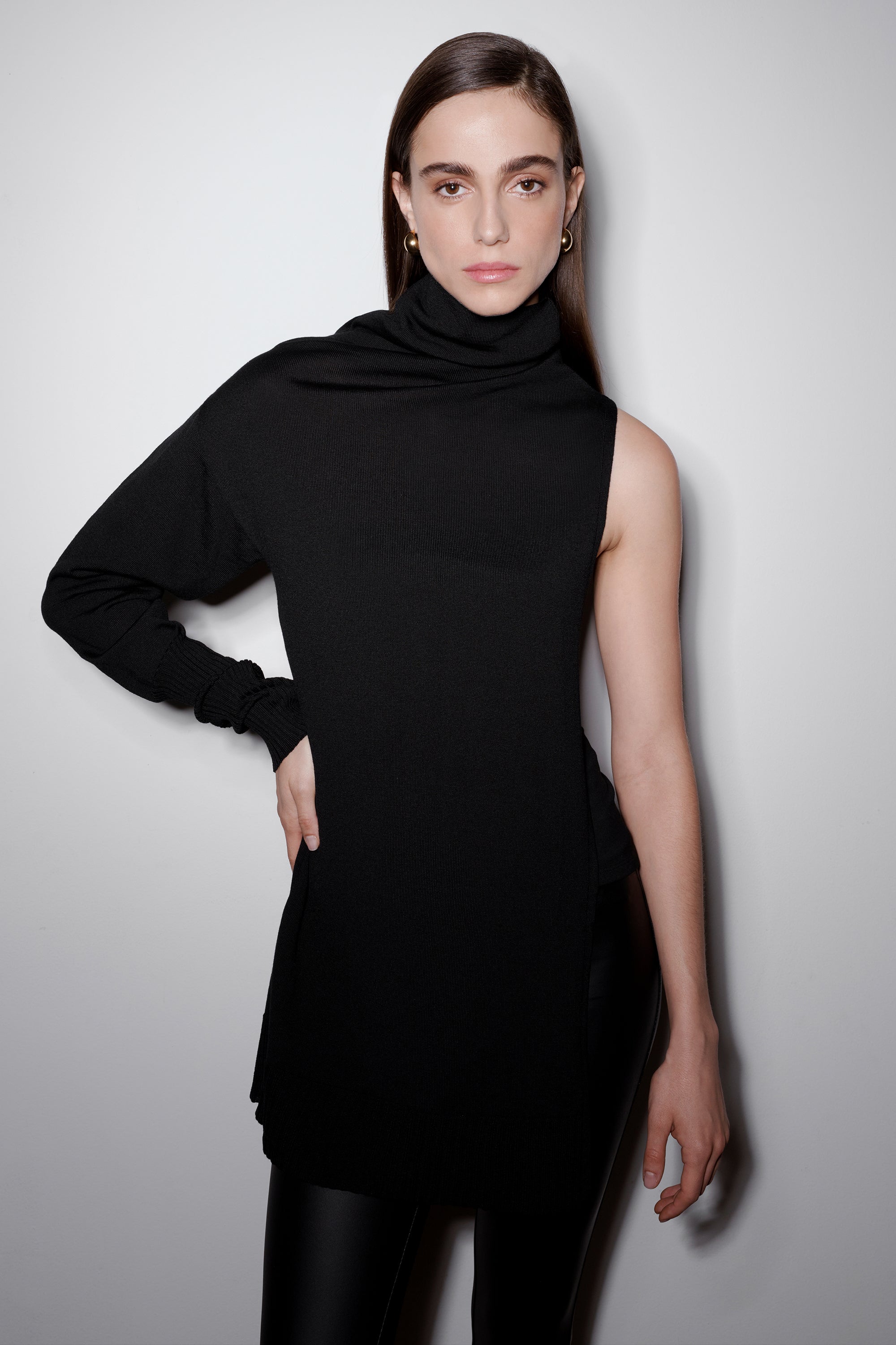Women's Asymmetric One-Sleeved Turtleneck Top - Milena Sweater