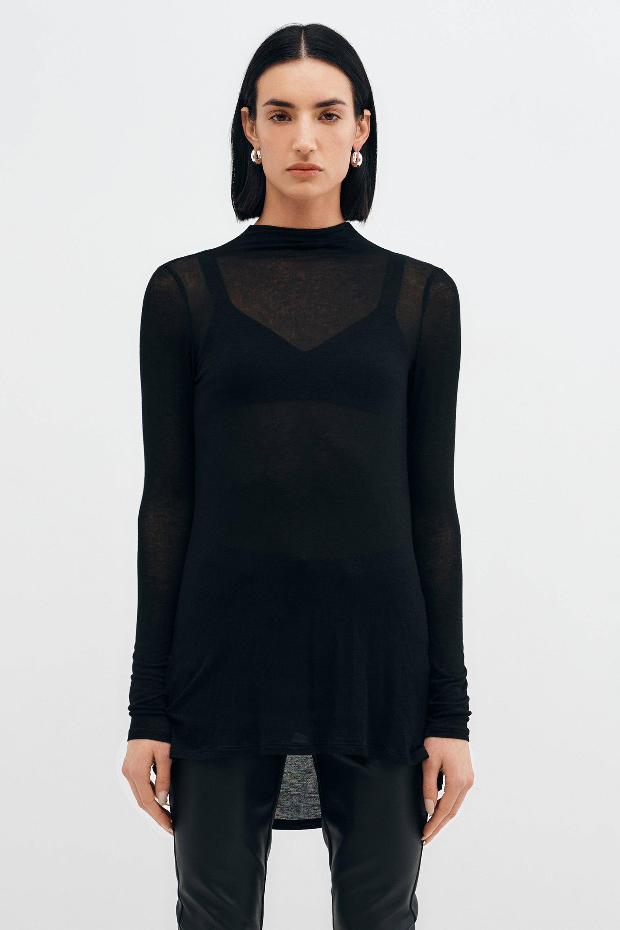 Sheer Black High-Low Hem Long Sleeve Top - Lawson Tunic | Marcella
