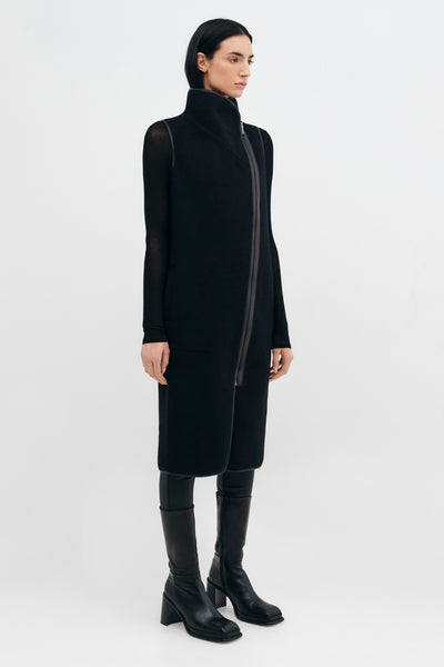 トップス ARTS&SCIENCE Vneck long vest Women's Long Black Wool Vest w Asymmetric Zipper - Kendra Vest