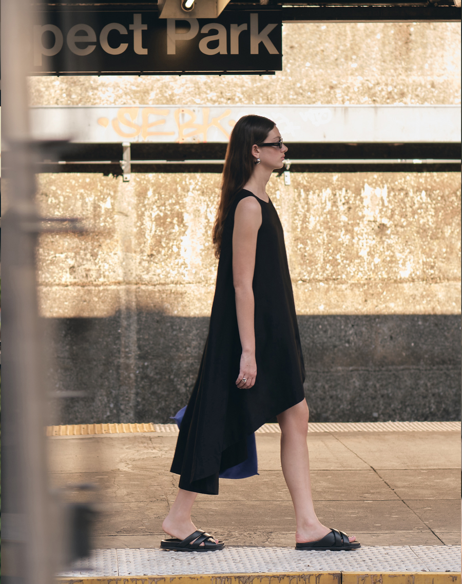 Women's Black A-Line Midi Dress | Marcella