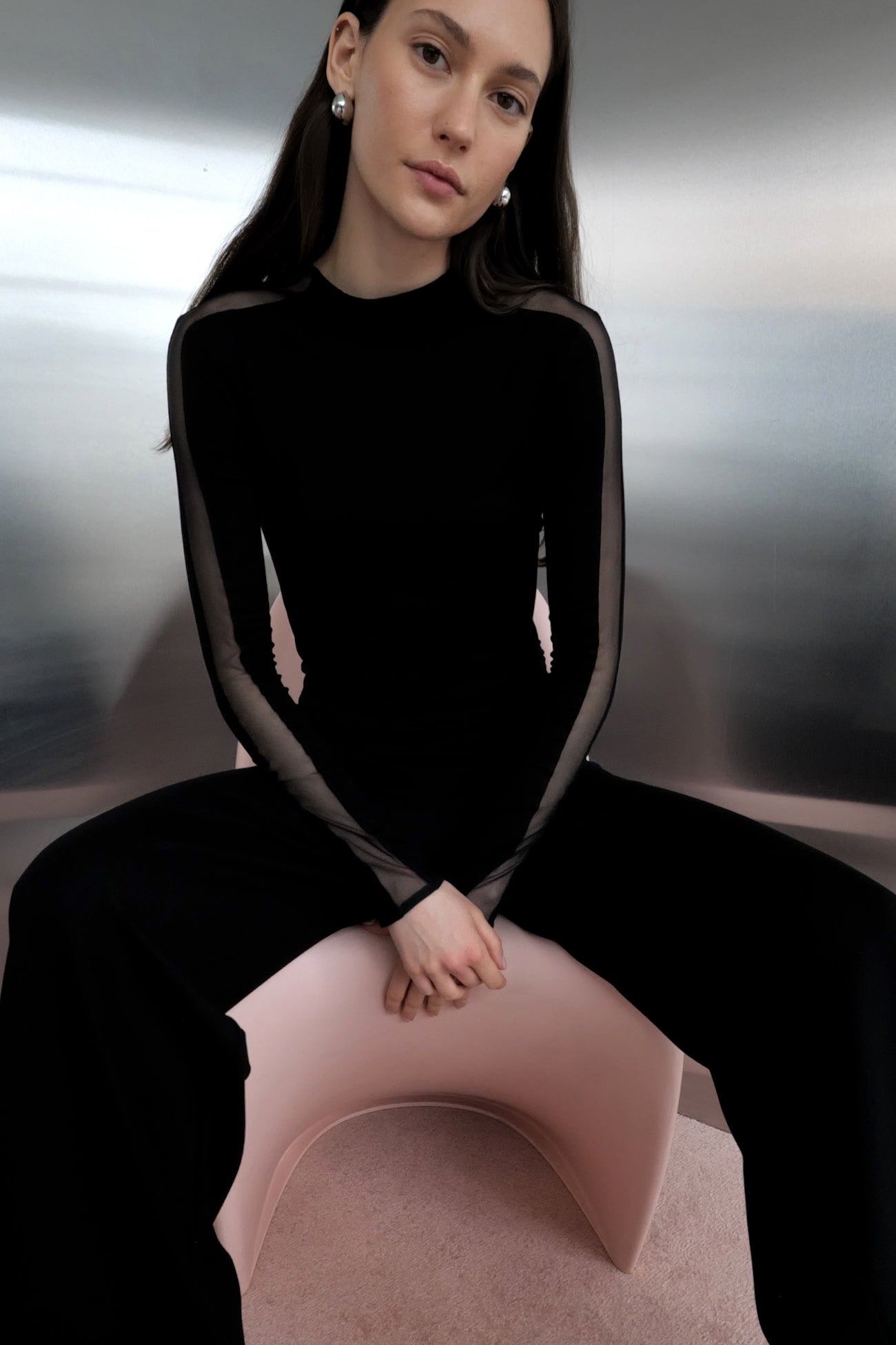 Women's Mock Neck Top with Mesh Panels | Marcella