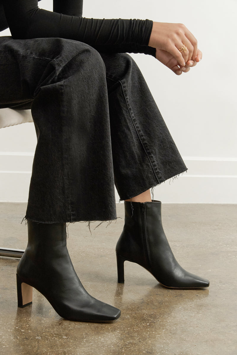 Black Leather Ankle Booties Dorset Narrow Heel Boot Marcella