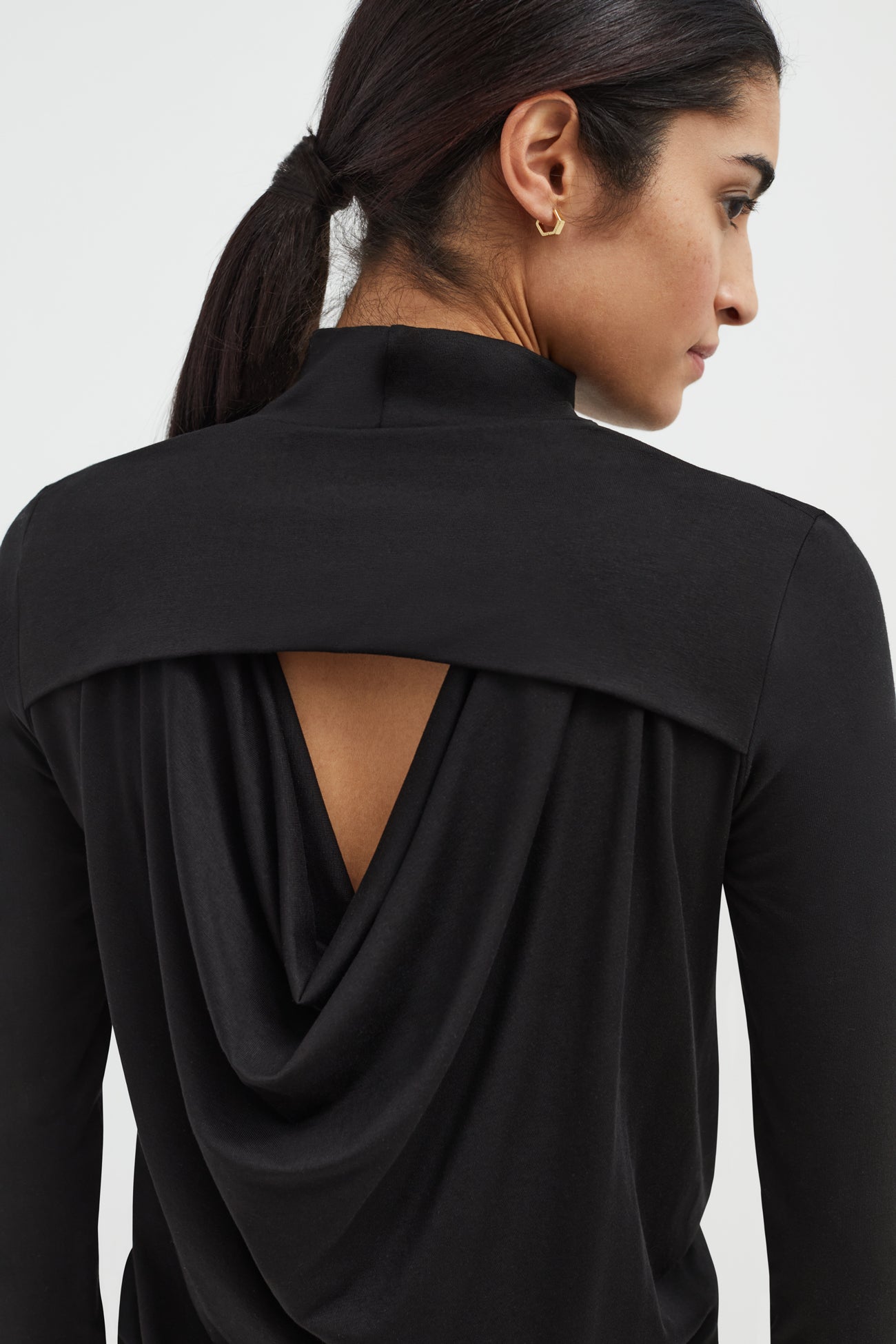 Black Draped Back Cutout Long Sleeve - Samara Top | Marcella