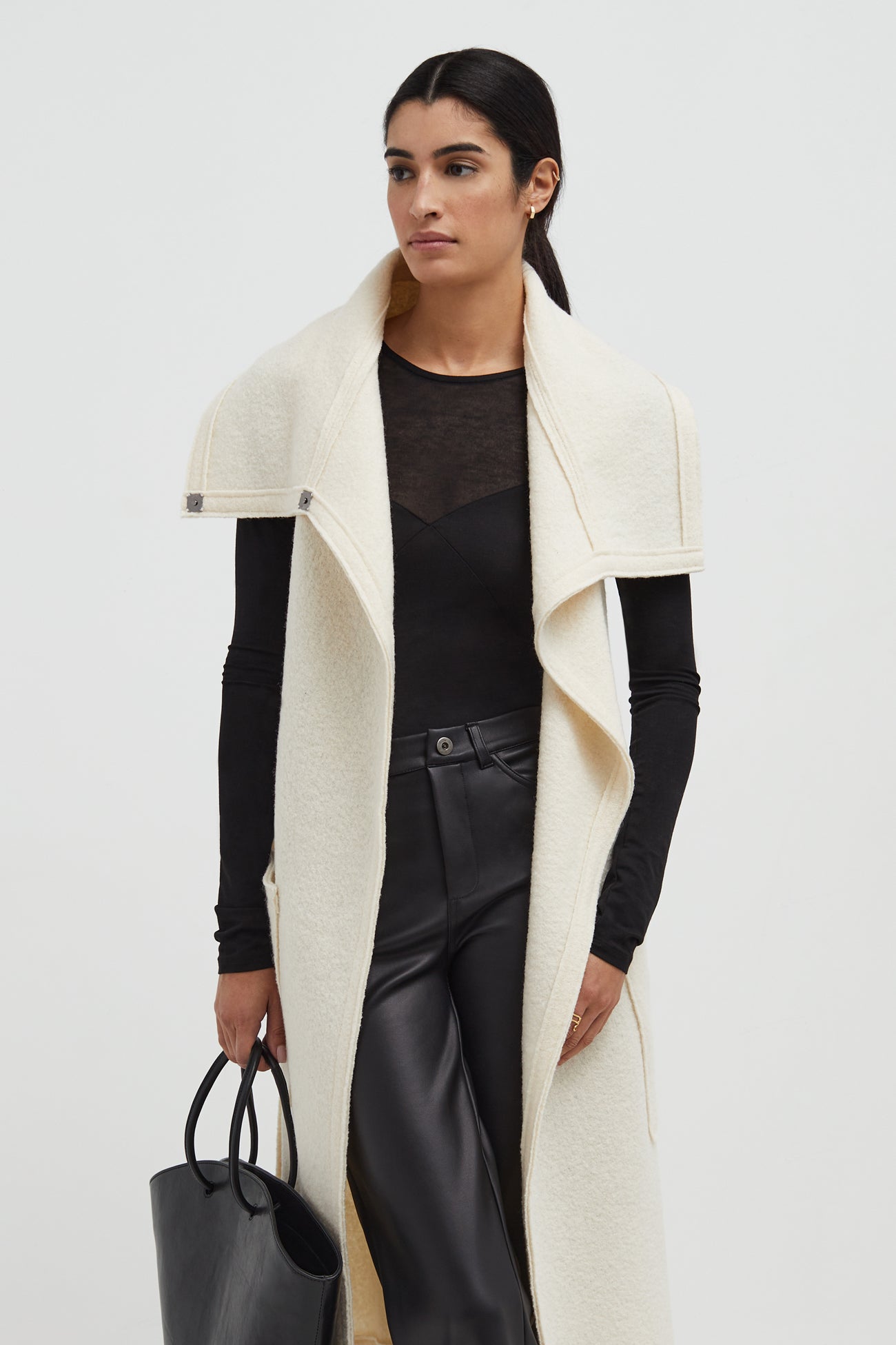Cream White Long Wool Vest With Belt - Erica Vest | Marcella