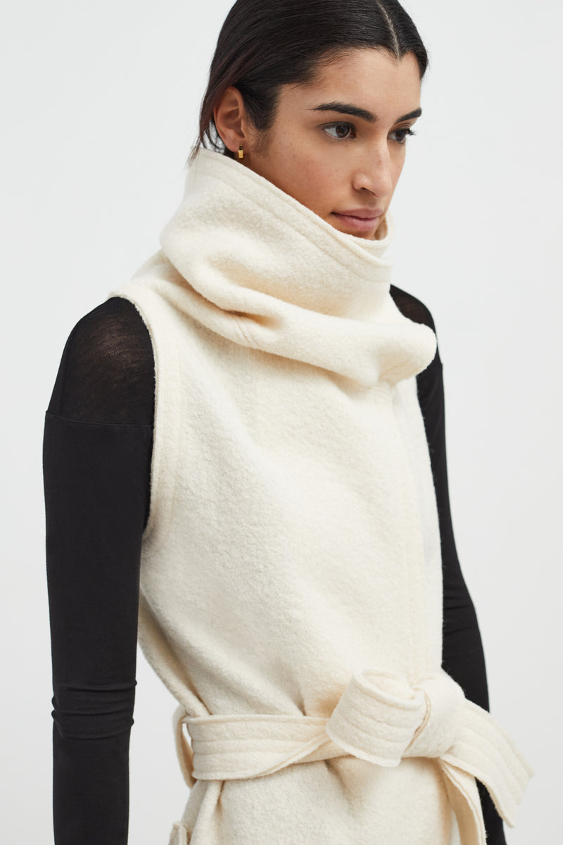 Cream White Long Wool Vest With Belt Erica Vest Marcella
