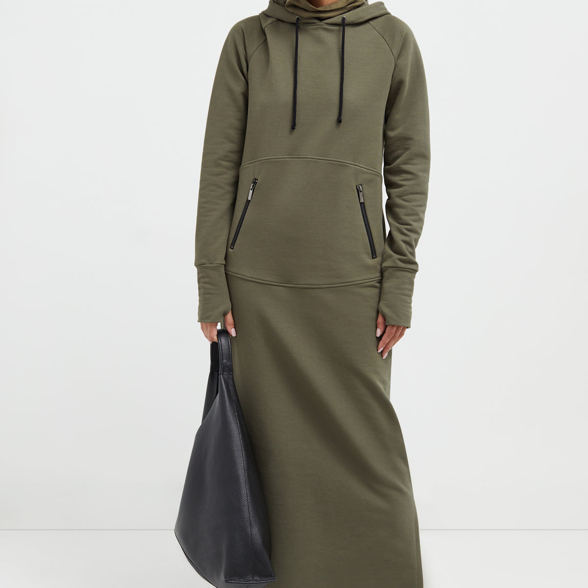 sweatshirt maxi dress Marcella Elba Long Sleeve Sweatshirt Dress in Olive | Women's Size Medium | Midweight French Terry
