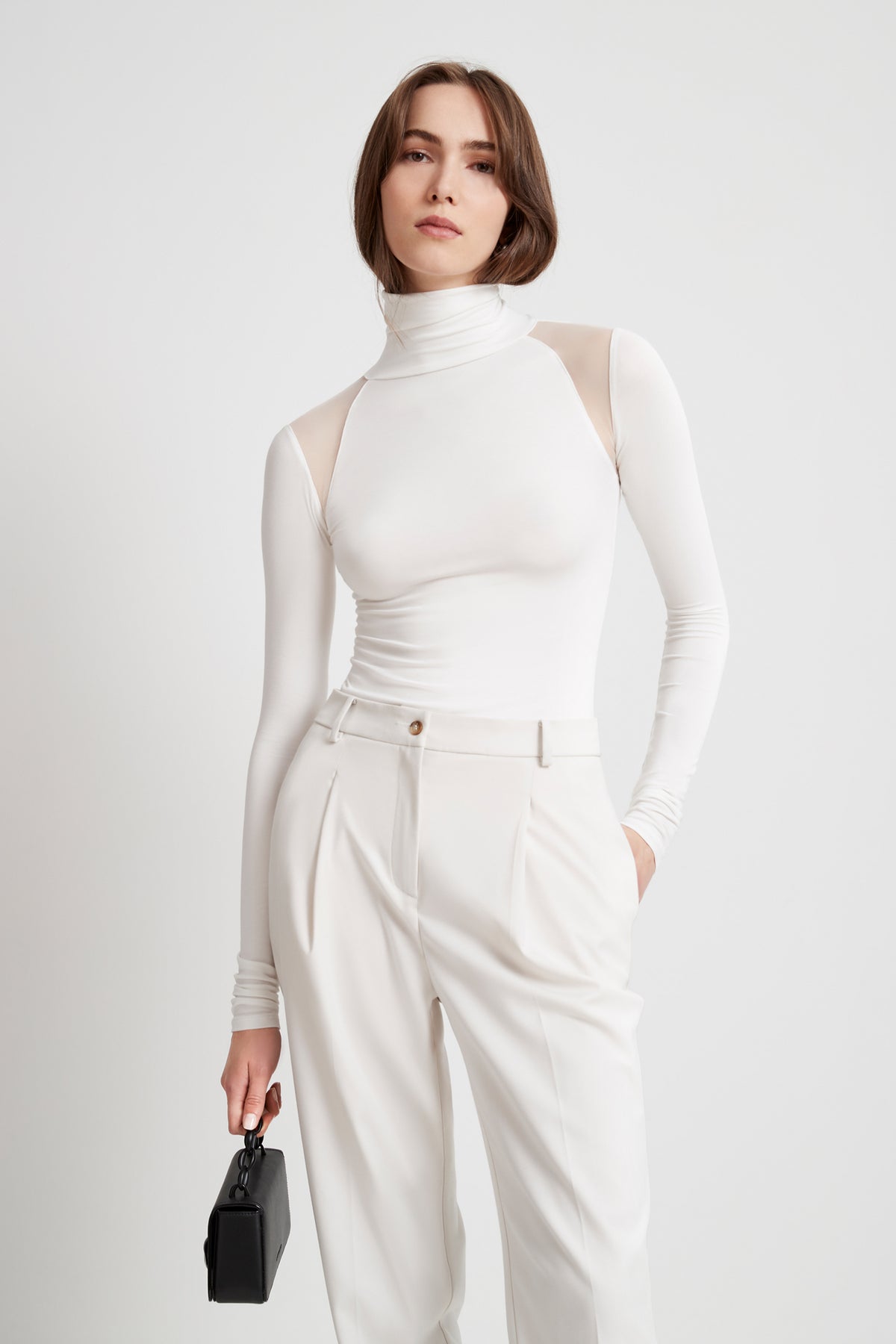 White Turtleneck Twist Lace-Up Top main image 1