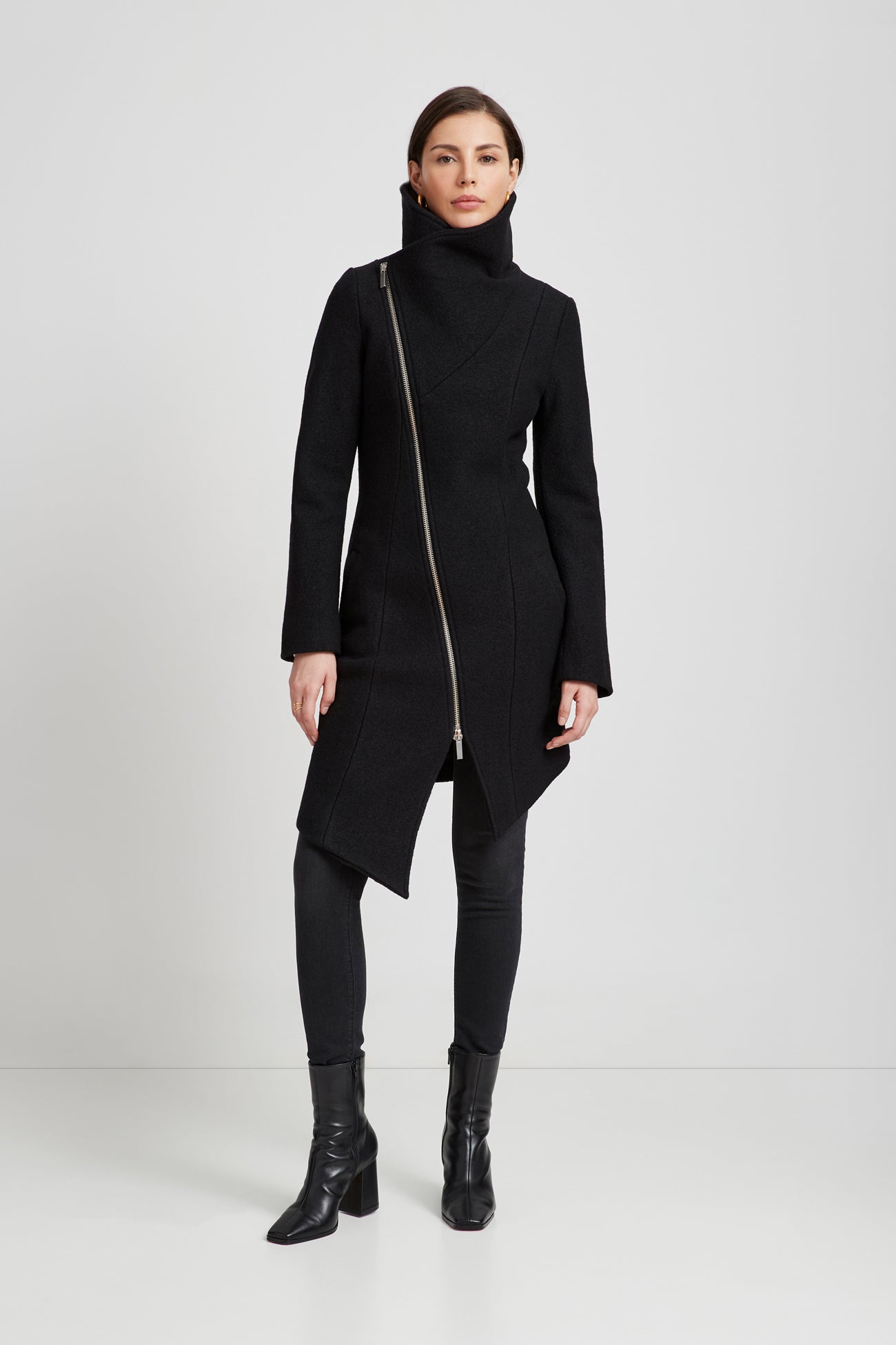 Black Asymmetrical Coat - Maren Wool Coat | Marcella