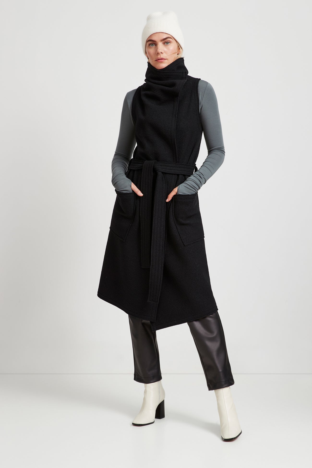 トップス laubeblanc Belted Wool long gilet Belted Wool long gilet – L'AUBE BLANC