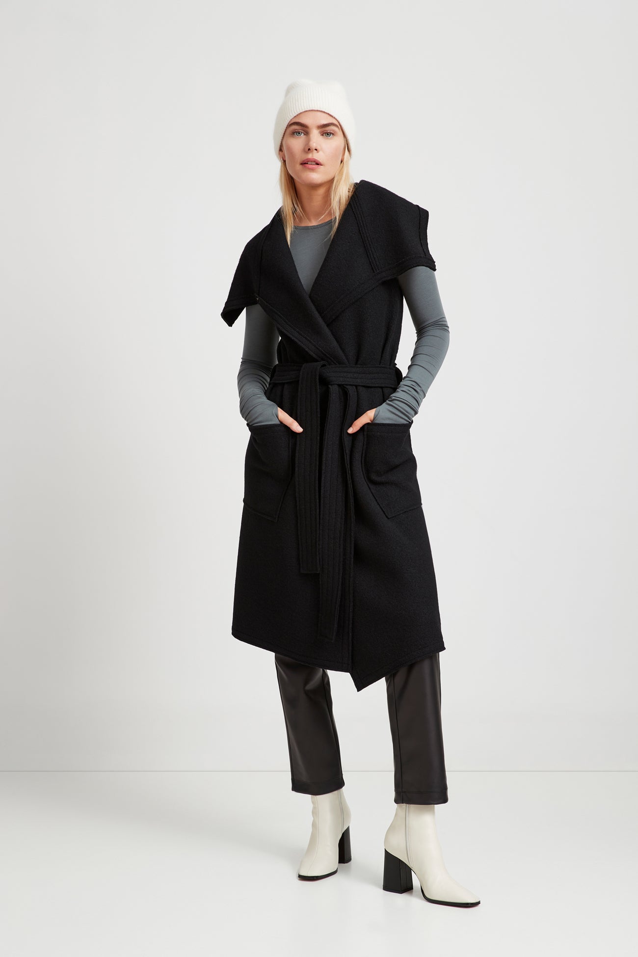 Cream White Long Wool Vest With Belt - Erica Vest | Marcella