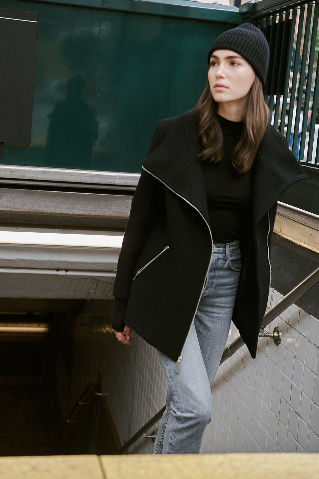 Warm Zip Up Black Wool Jacket - Franklin Coat | Marcella