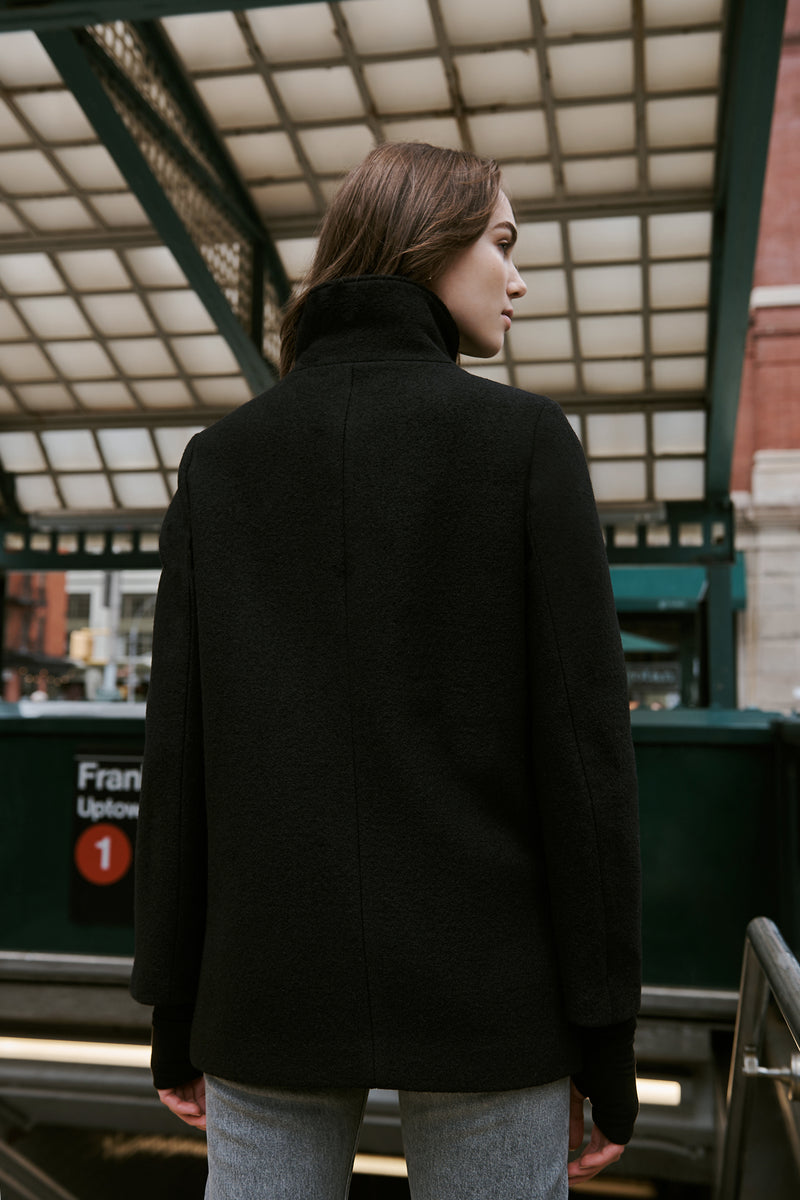 Warm Zip Up Black Wool Jacket - Franklin Coat | Marcella
