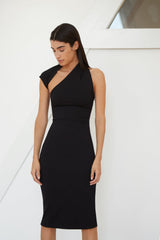 Black One-Shoulder Dress - Manhattan Sleeveless Midi Dress | Marcella