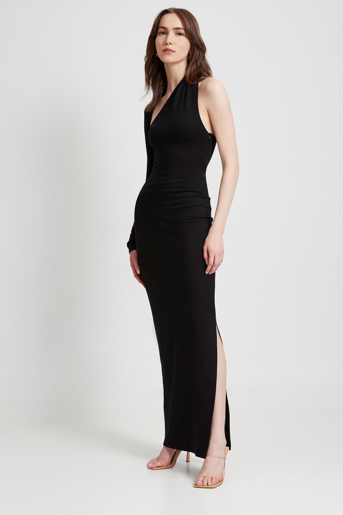 Petite Long Black Shoulder Gown