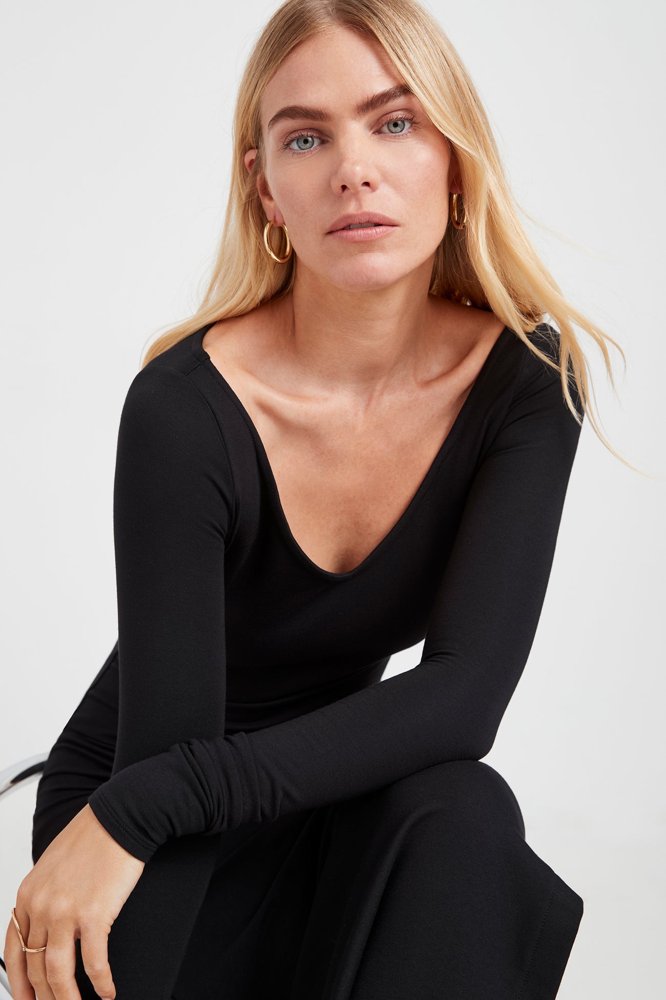 Black Long VNeck Sweatshirt Dress Lyric Dress Marcella