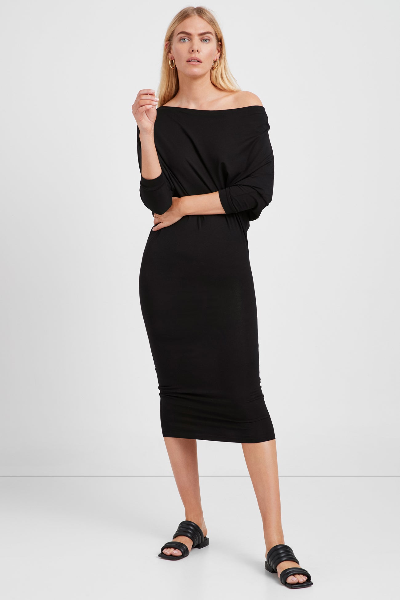 Black Boatneck Long Sleeve Midi Dress - Julia Dress | Marcella