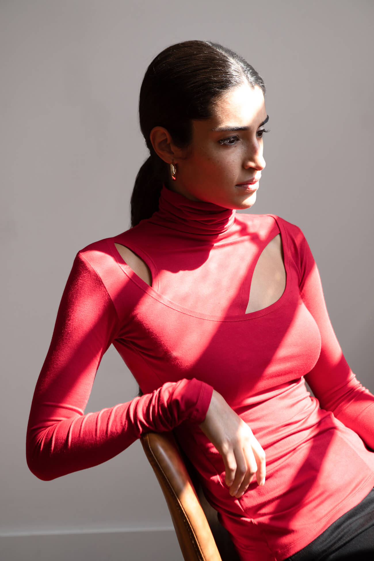 Red Unique Long Sleeve Neckline - Dahlia Top | Marcella