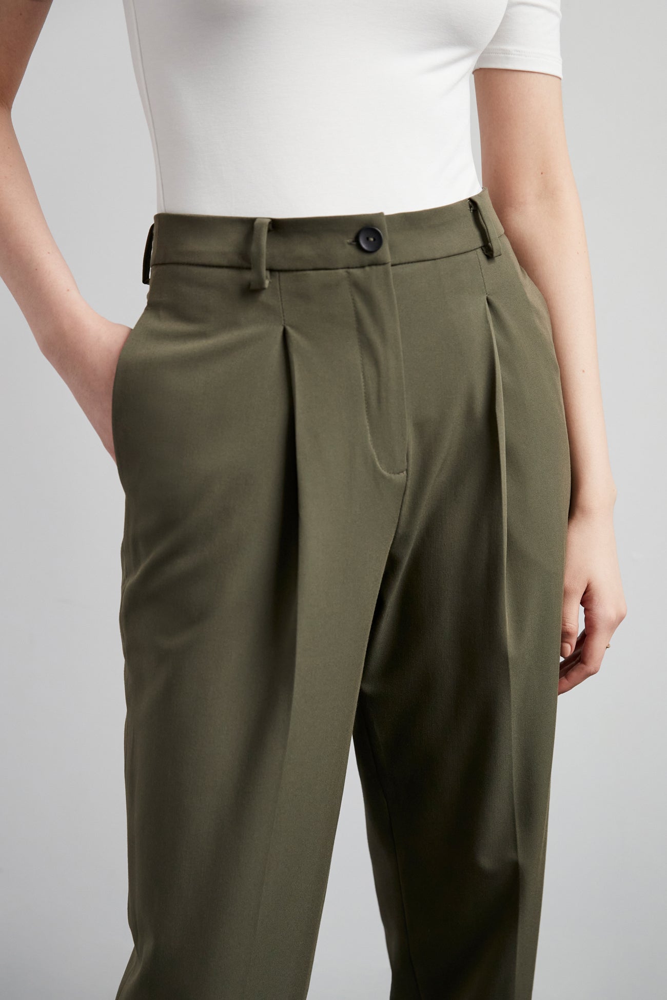 Olive Pleated Trousers - Archie Pants | Marcella