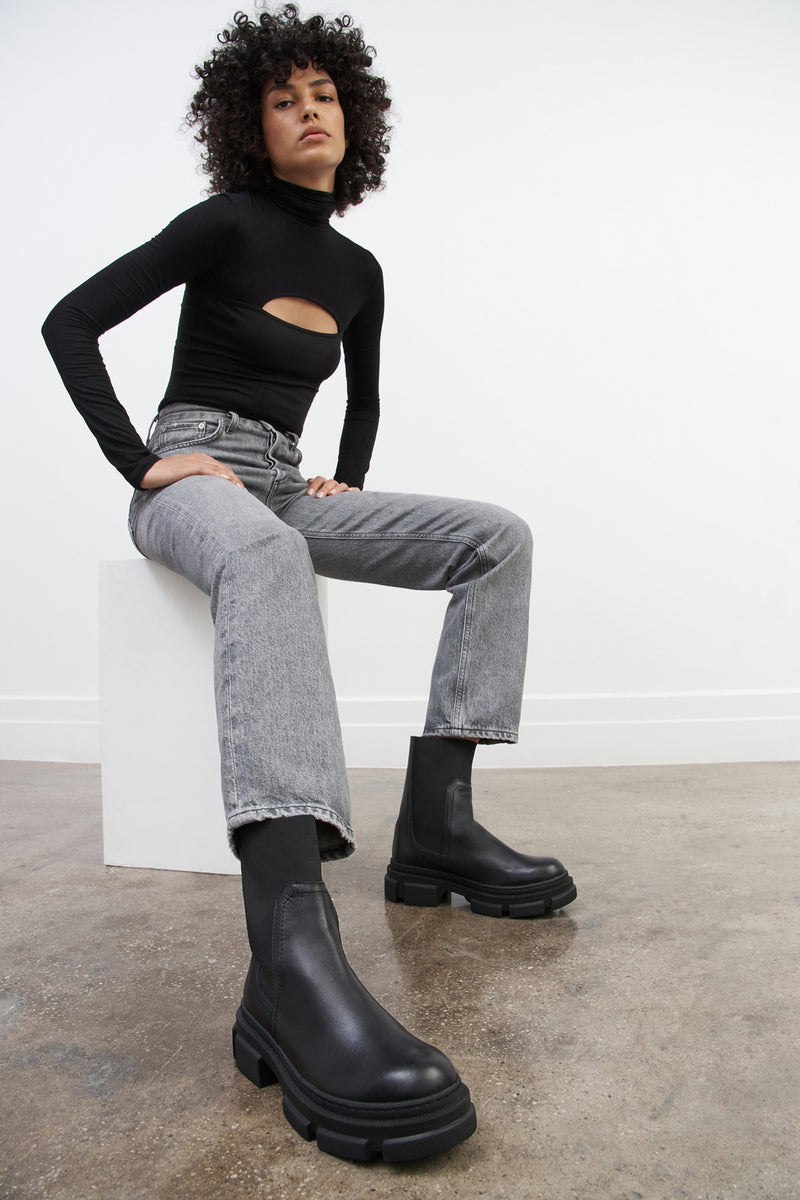 Black Leather Ankle Boots - Meer Lug Sole Boots | Marcella