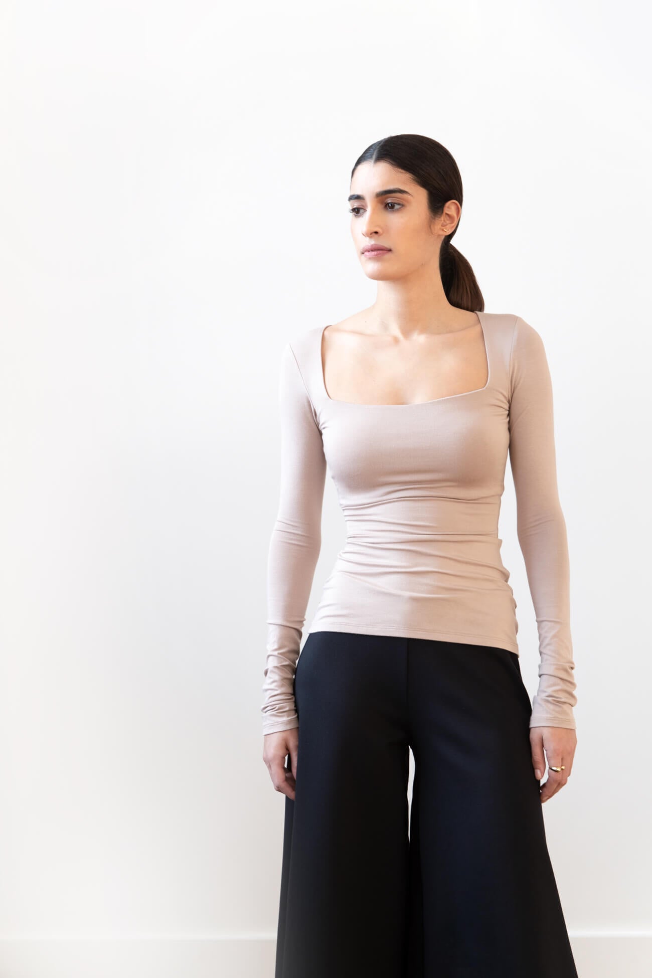 Off White Long Sleeve Square Neck Shirt - Yvonne Top - Marcella