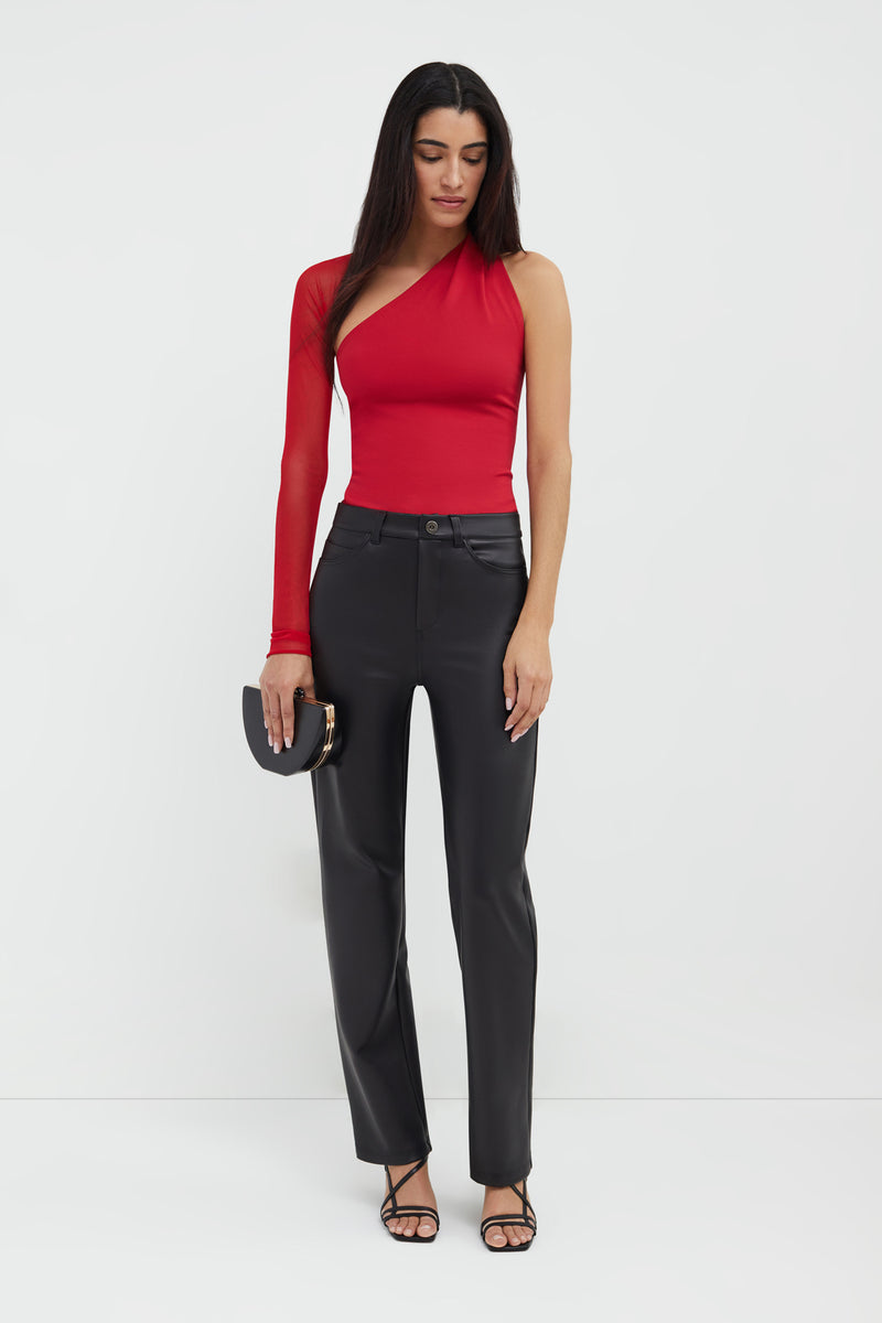 Red Mesh One Shoulder Top - Manhattan Mesh Sleeve Top