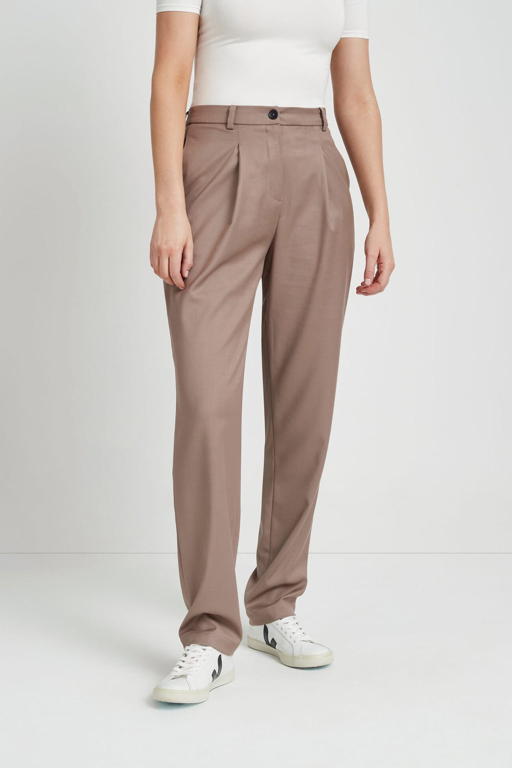 Taupe gray high waisted pleated lightweight wrinkle-free stretch Dress Pants
