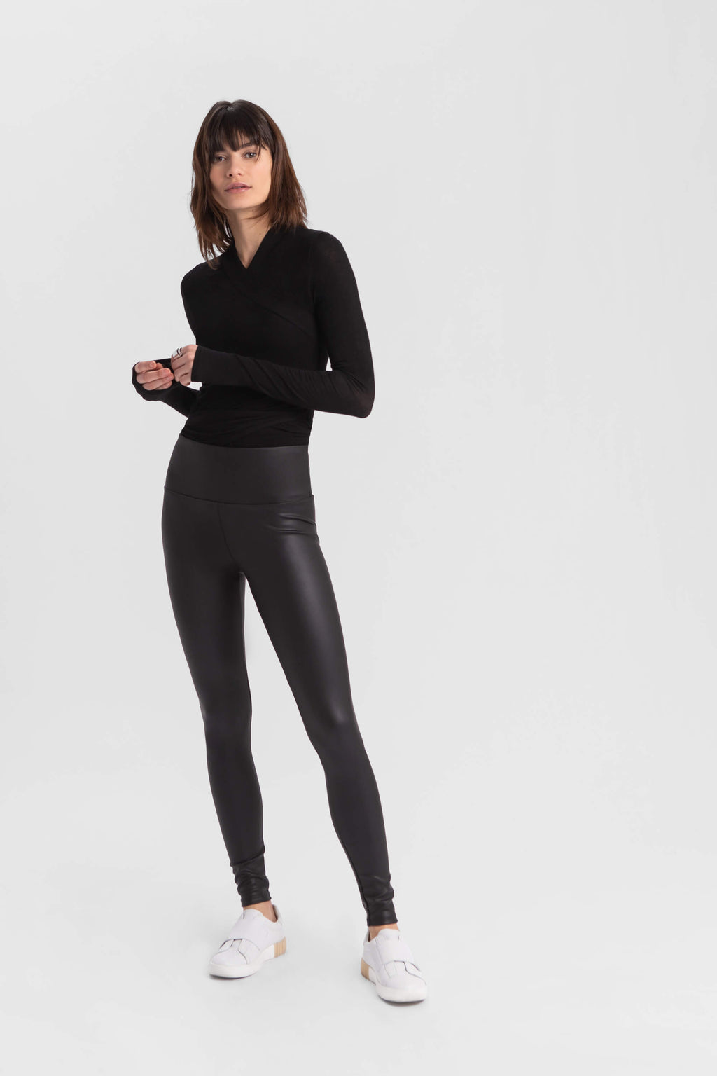 Black Sleek Vegan Leather - Kaya Leggings