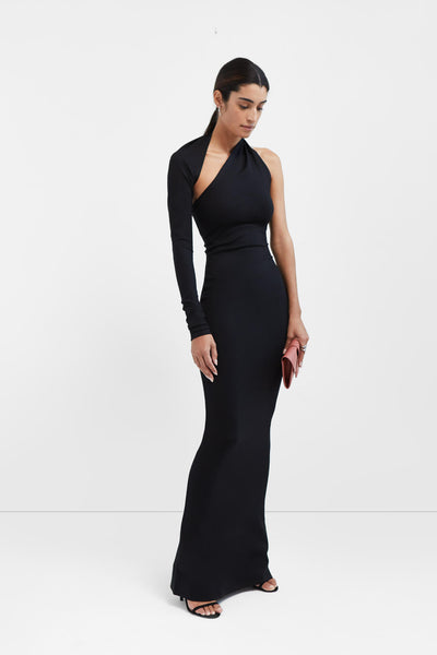 Black Maxi Formal Dress Manhattan One Shoulder Gown Marcella