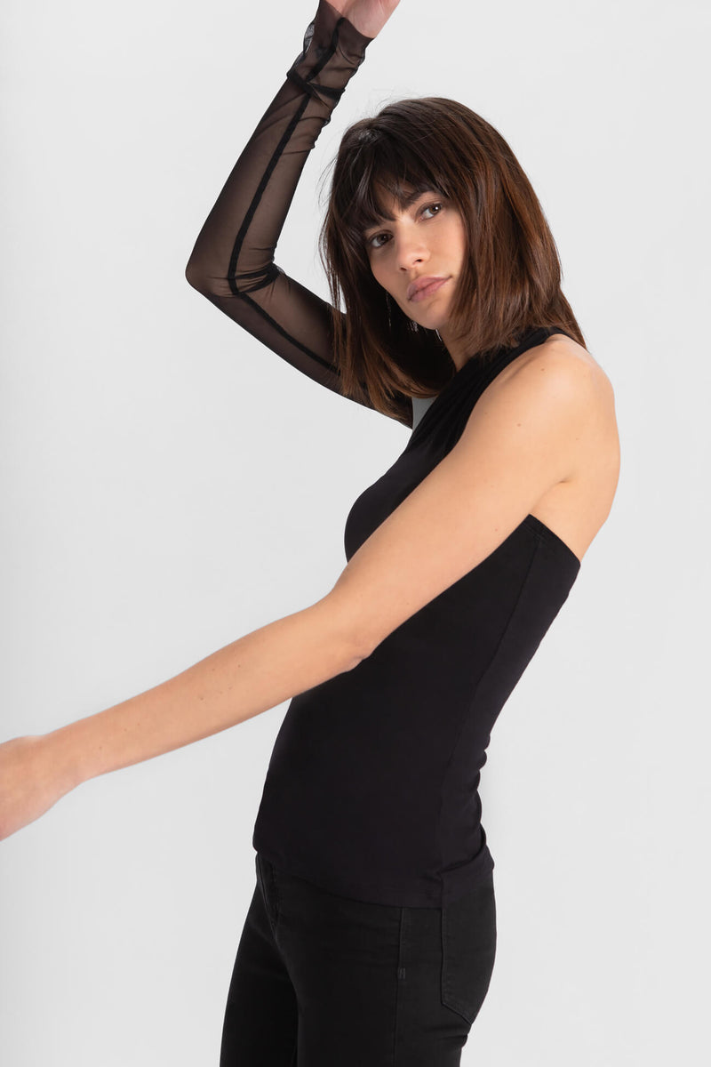 Black Mesh - Manhattan One Shoulder Top