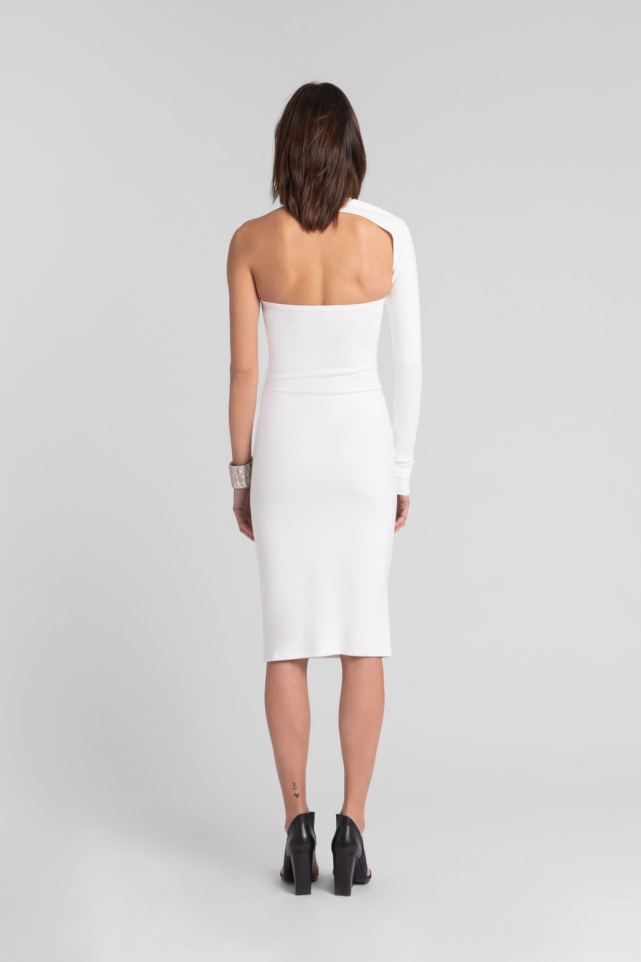 Black Asymmetric Dress - Manhattan One Shoulder Midi Dress | Marcella