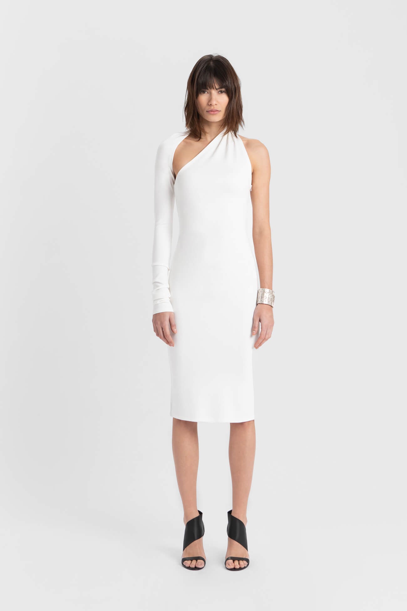 Off White Dress - Manhattan One Shoulder Midi Dress | Marcella