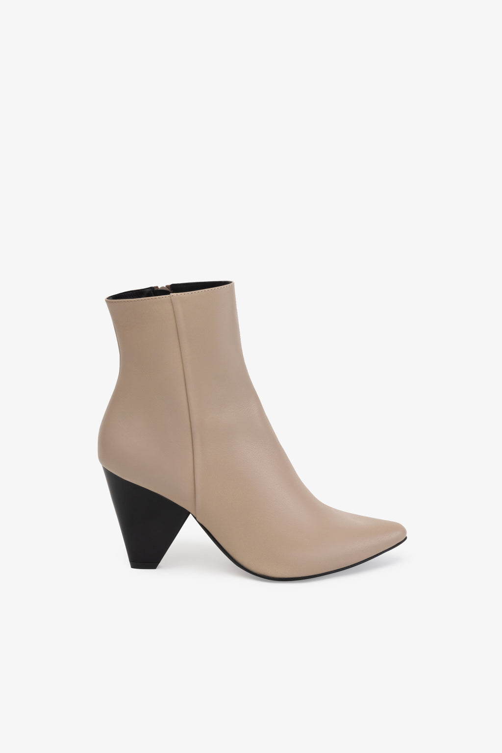 Ladies Taupe Cubed Heel Ruched Ankle Boot - Lolita